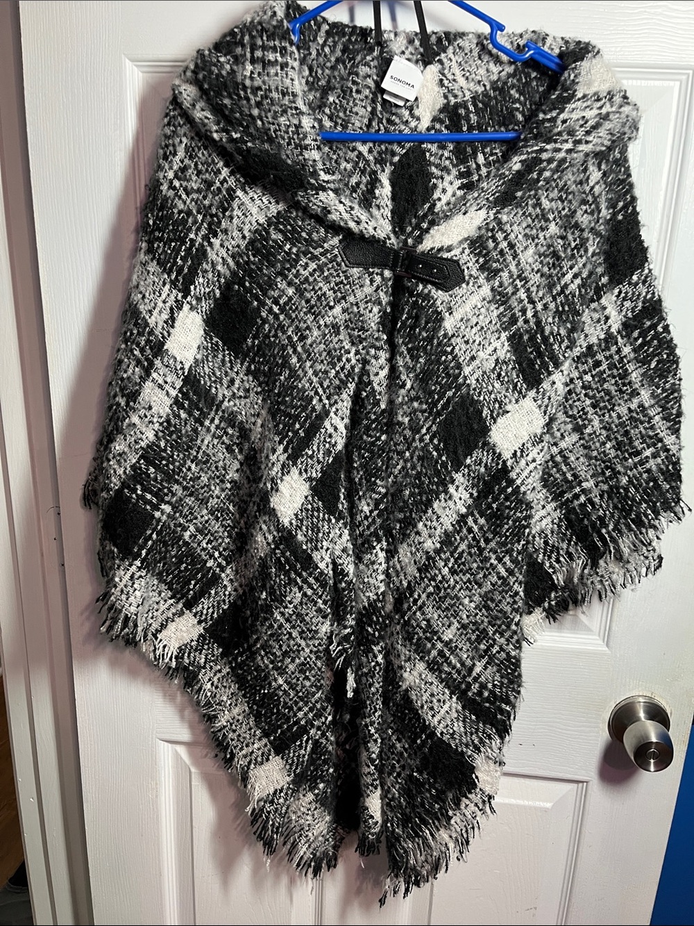 Sonoma Black & White Plaid Poncho Cardigan